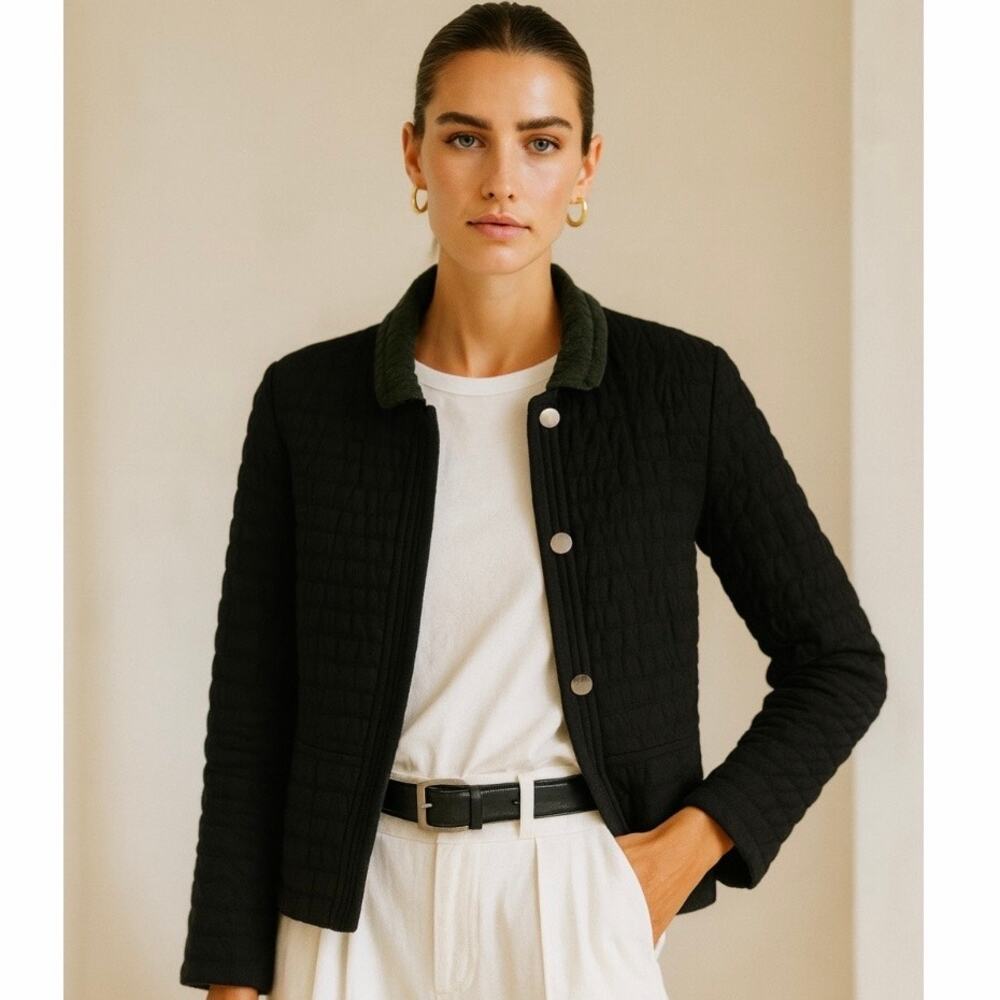 Armani Collezioni Black Block Quilted Jacket Minimalist Y2K Size 12